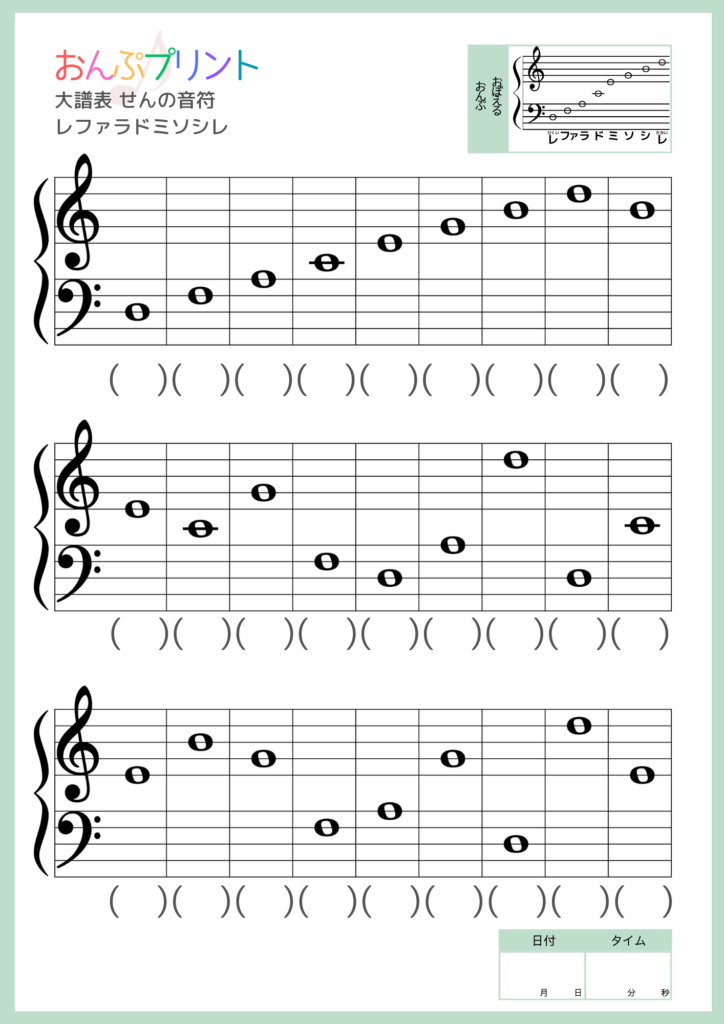 読む大譜表せんの音符